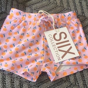 Kids Swim Trunks - Pink with  Oranges